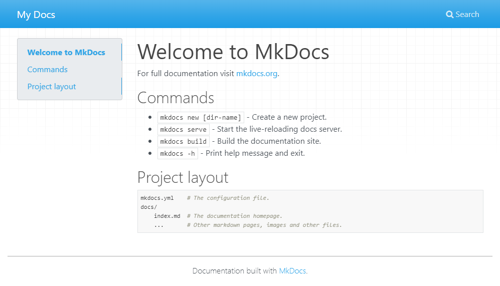 MkDocs index.html ブラウザ表示